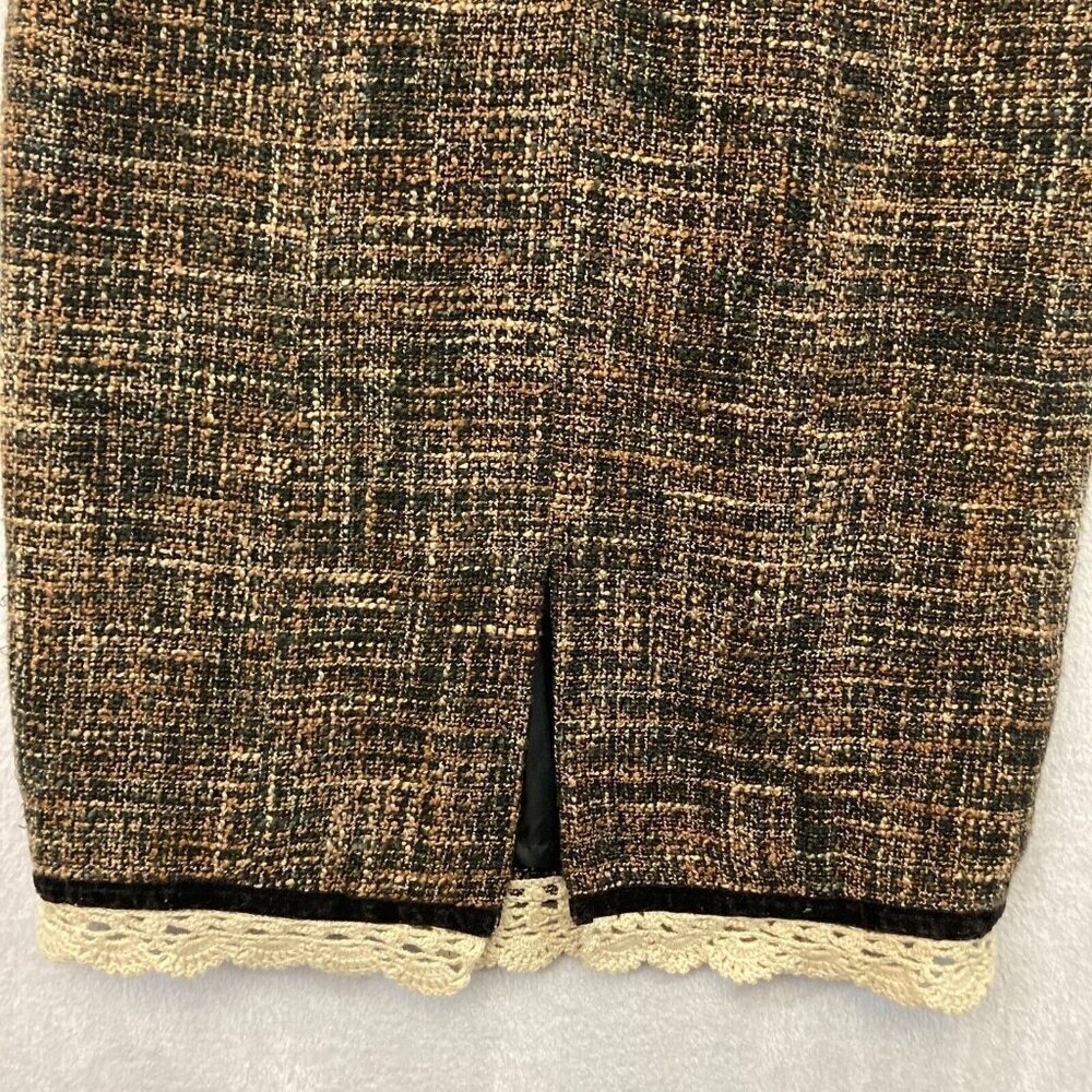 Vintage Newport News Tweed Sheath Dress Size 4 Knee Length Brown Lace Trim Retro - Picture 13 of 14